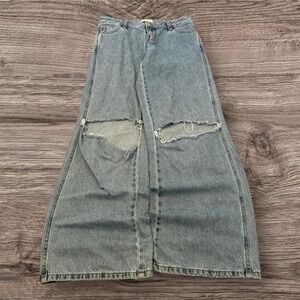 2000s Y2K Super Baggy Wide Leg Distressed Denim Jeans 28x28